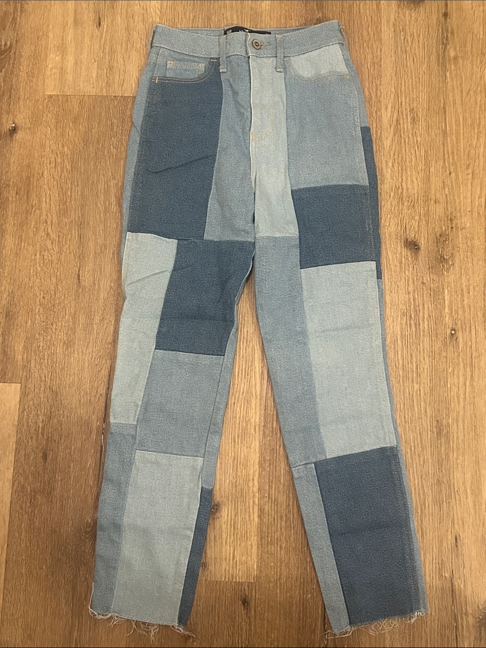 Hollister Blue Straight Leg Jeans with Patchwork Design